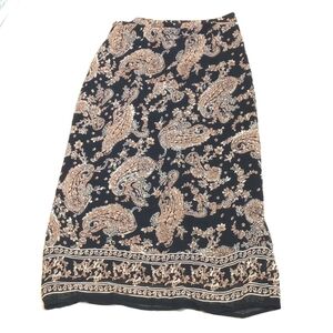 JM Collection Womens Skirt Sz 14P Maxi Paisley Black Lined Bohemian Classic
